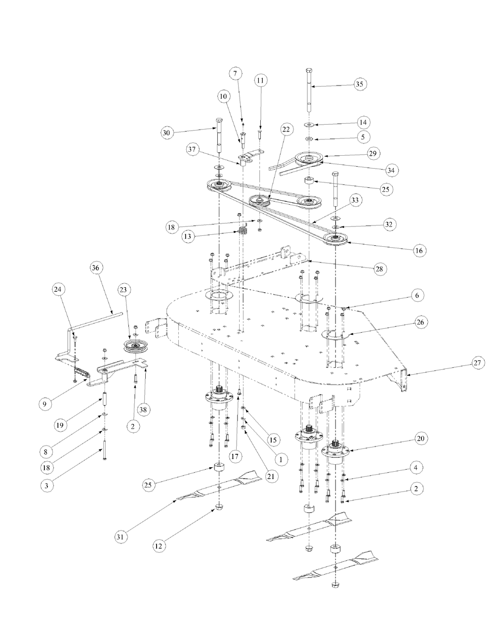 Fabricated Deck Spindle Assembly Diagram and Parts List for M60-KH (53AB5BDX150-27-HP)(2003) Cub Cadet Lawn Tractor